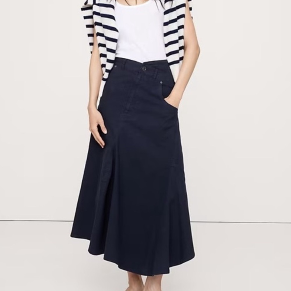NWT Banana Republic Navy Blue Crossover Stretch-Cotton Long-Midi Skirt 817704 🌵